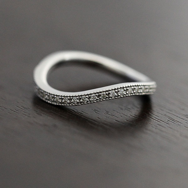 結婚指輪 レディース K18WG ハーフエタニティ S字 ミル打ちリング ダイヤモンド 0.11ct ホワイトゴールド マリッジリング 単品リング クリスマス|株)オーダーメイドジュエリーメイ