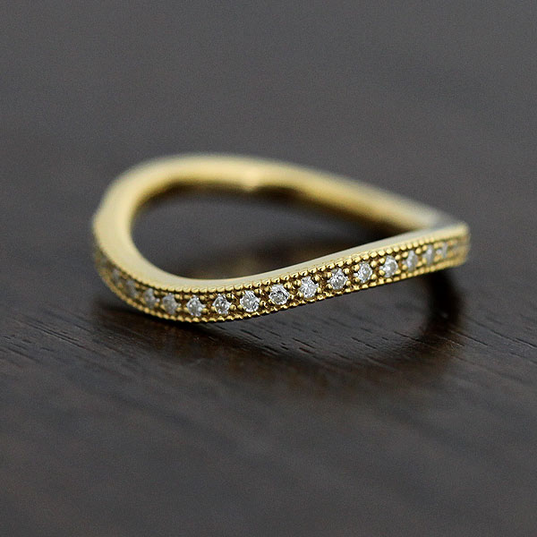 結婚指輪 レディース K18YG ハーフエタニティ S字 ミル打ちリング ダイヤモンド 0.11ct イエローゴールド マリッジリング 単品リング 彼女 クリスマス