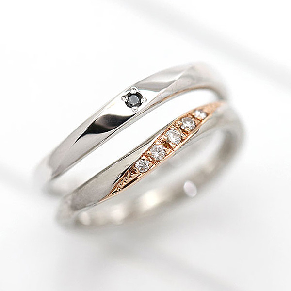 【楽天市場】結婚指輪 ペアリング 2本セット価格 プラチナ PT900 K18PG ダイヤ 0.05ct ブラックダイヤ 0.01ct