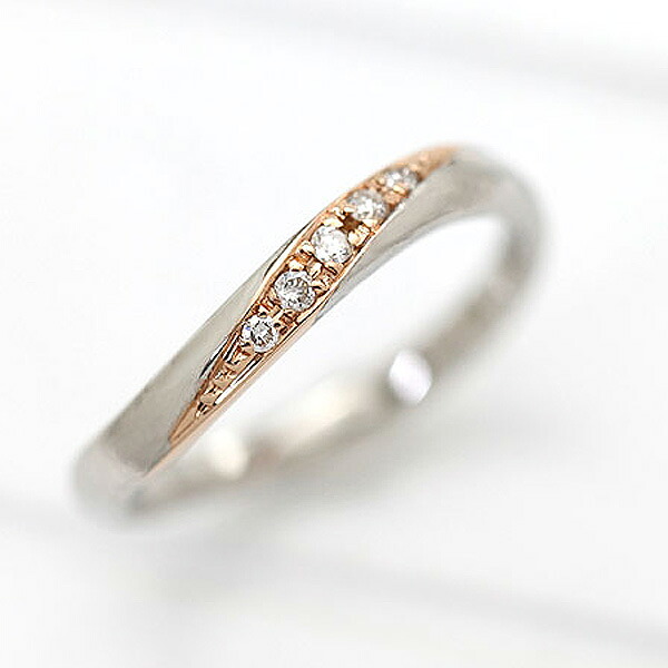結婚指輪 レディース 単品 リング プラチナ PT900 K18PG コンビ ダイヤ 0.05ct ラインリング マリッジリング プレゼント 彼女 クリスマス
