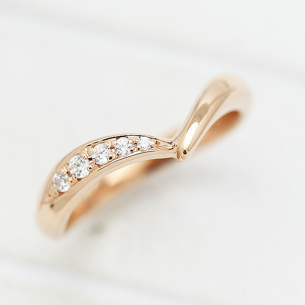 結婚指輪 レディース K18PG ダイヤモンド 0.07ct ピンクゴールド マリッジリング V字 単品リング プレゼント 彼女 クリスマス