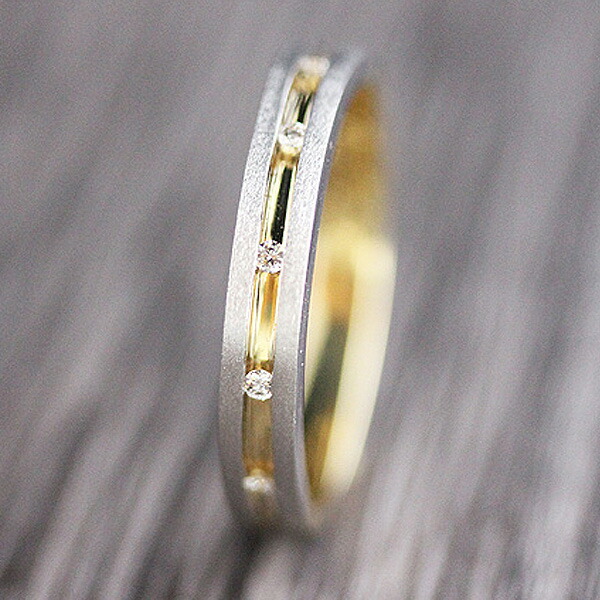 指輪 リング ダイヤモンド 18金 18k イエローゴールド プラチナ コンビ 結婚指輪 メンズ マリッジリング レール留め ストレート 記念日 プレゼント K18YG PT900 ダイヤ 0.05ct つや消し マット 彼氏 夫 クリスマス