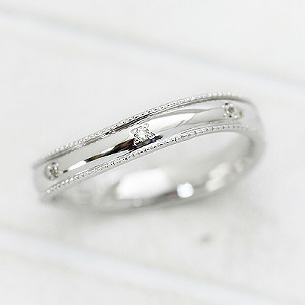 結婚指輪 メンズ K18WG ホワイトゴールド メンズリング 指輪 18金 18k リング ダイヤモンド 0.07ct アンティーク ミル打ち ミル S字 マリッジリング サイズ0.5刻み 記念日 誕生日 プレゼント 彼氏 夫 クリスマス