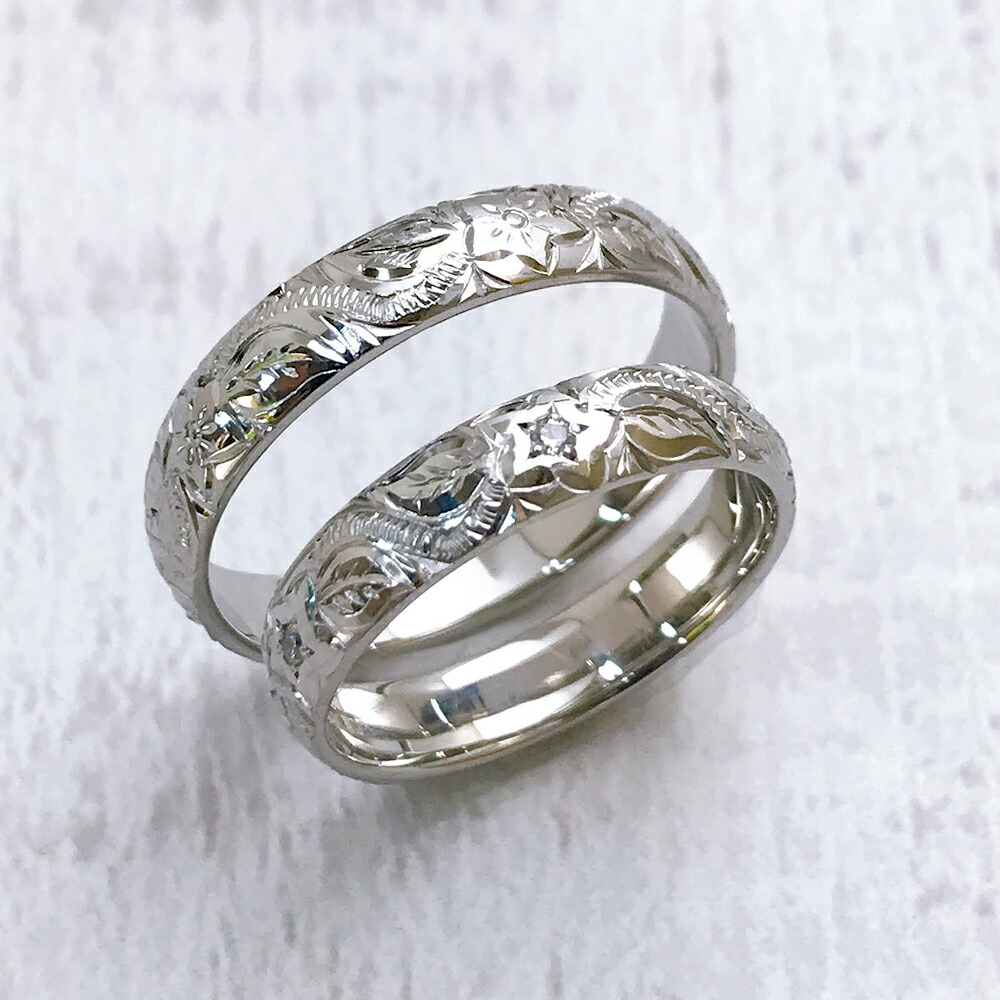 一緒になる指環 有りの実輪っか プラチナ PT900 ハワイアン宝飾品 インドソケイ マイレ 花 葉 波 手彫り刻みつける 差し上げ物 意中の女 クリスマス マリッジリング