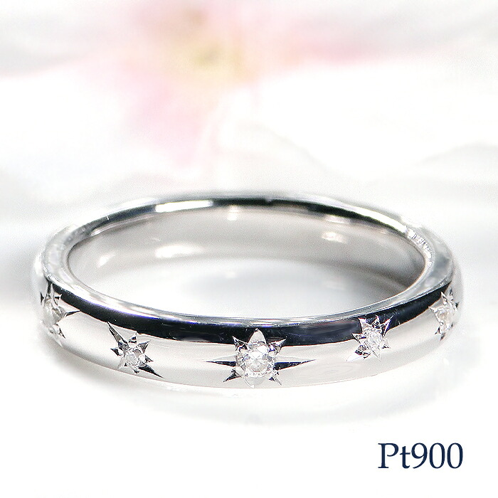 結婚指輪 レディース 単品 プラチナ Pt900 ダイヤモンド 0.07ct 指輪 星留め 甲丸 彫り留め 星柄 星 スター 可愛い シンプル 7石 彫刻 ダイヤモンドリング マリッジリング プラチナリング 無垢 クリスマス 記念日 プレゼント｜株）オーダーメイドジュエリーメイ