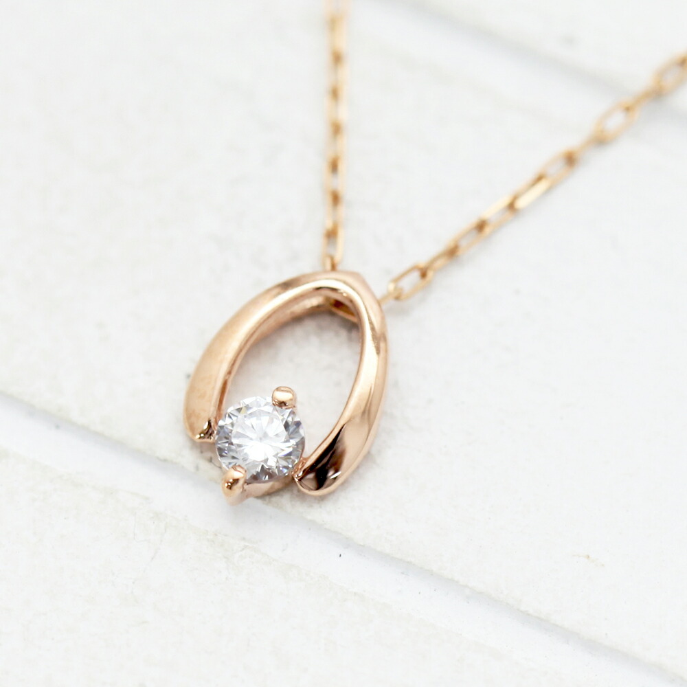 ネックレス レディース K18PG ピンクゴールド ダイヤモンド 0.1ct 1粒 ペンダント 誕生石 バースデー 雫モチーフ 彼女 クリスマス ジュエリー