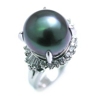 Pt 黒真珠リング サイドダイヤモンド 末広｜Jewelry SUEHIRO