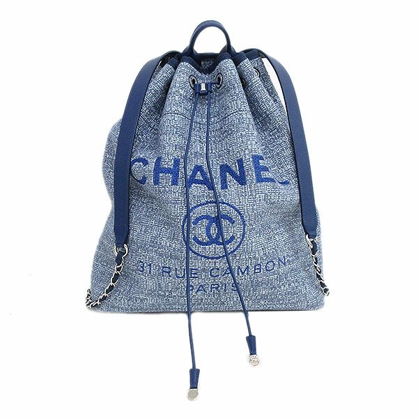 Chanel シャネル 時計 ドーヴィル ココマーク リュック バックパック 3787 ブルー ネックレス 青 シルバー金具 ツイード シルバー ブランドバッグ Netshop とーたる 店 Chanel シャネル リュック バックパック 3787 ドーヴィル ココマーク ブルー 青