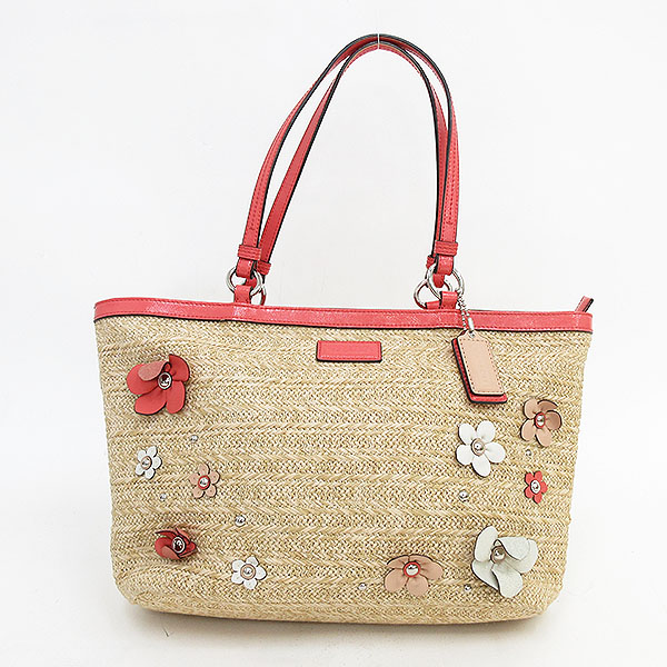 coach straw bag with flowers