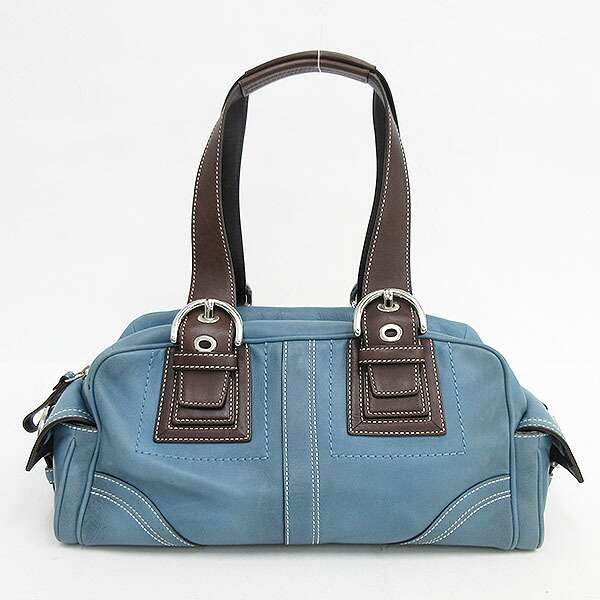 Coach コーチ ショルダーバッグ 10036 水色 ブルー 茶 ブラウン レザー ブランドバッグ 中古 Netshop Ice Org Br