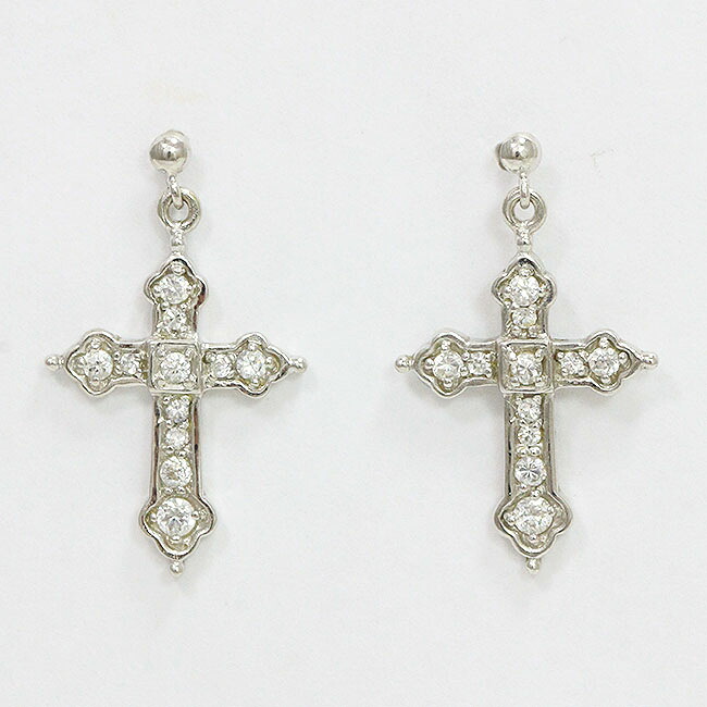 クロス キュービック ピアス 14金ホワイトゴールド(K14WG) 【中古】 ジュエリー 【新品仕上げ済み】 netshop