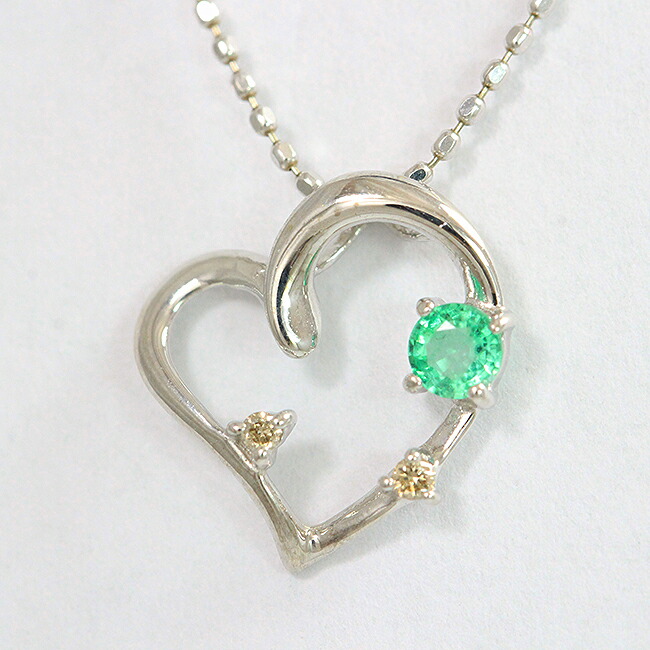 ハート エメラルド ダイヤモンド 計0.02ct ネックレス 10金ホワイトゴールド(K10WG) 【中古】 ジュエリー 【新品仕上げ済み】 netshop