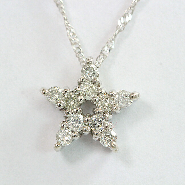 スター ダイヤモンド 計0.20ct ネックレス 14金ホワイトゴールド(K14WG) 【中古】 ジュエリー 【新品仕上げ済み】 netshop