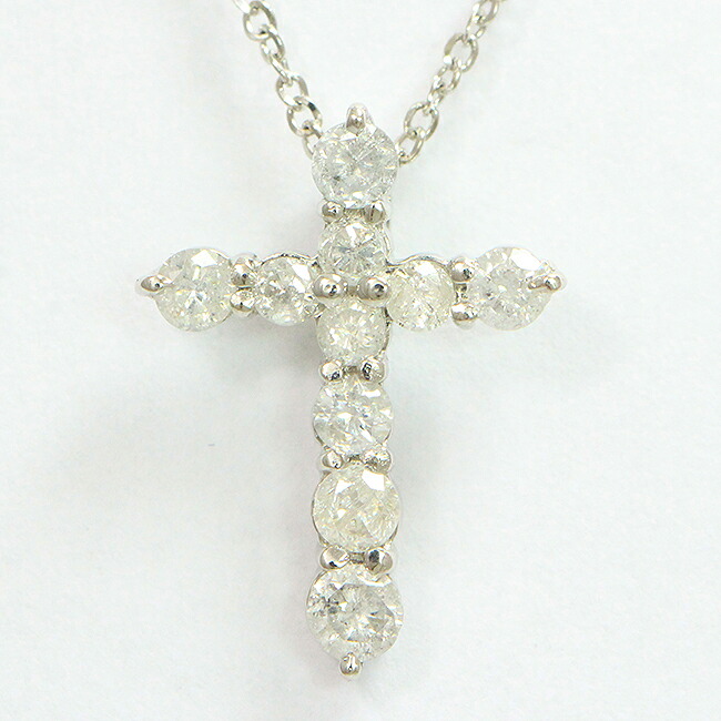 ネックレス クロス ダイヤモンド計0.50ct プラチナ(Pt850/Pt900) 【中古】 ジュエリー 【新品仕上げ済み】netshop
