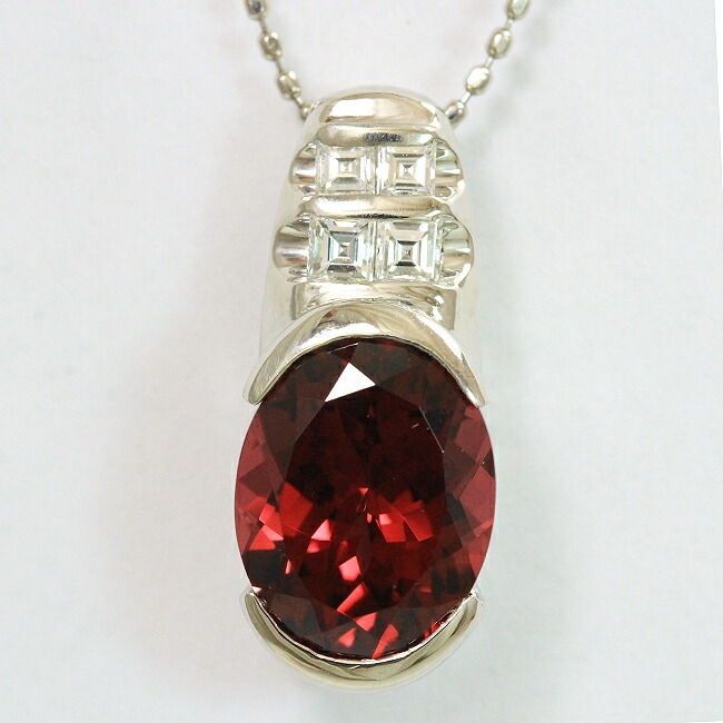 ガーネット 3.40ct ダイヤモンド 計0.18ct ネックレス プラチナ(Pt850/Pt900) 【中古】 ジュエリー 【新品仕上げ済み】 netshop
