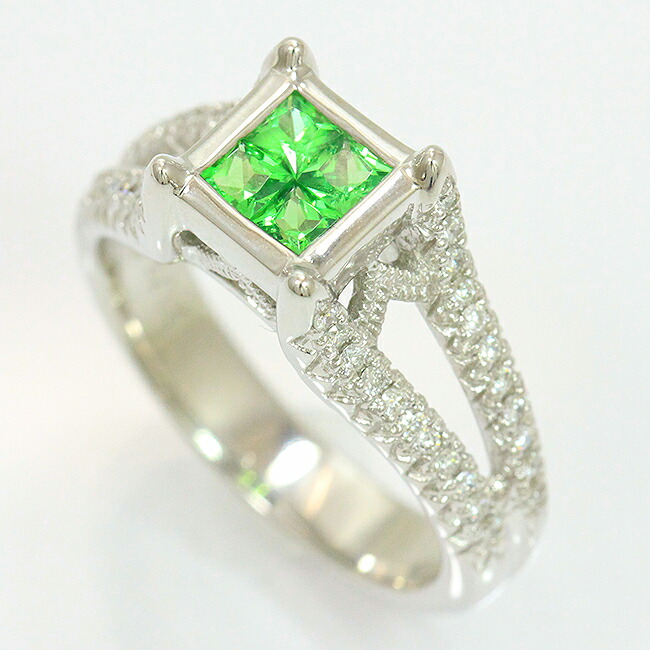 グリーンガーネット/ダイヤモンド 計0.72ct リング 13号 18金ホワイトゴールド(K18WG) 【中古】ジュエリー 【新品仕上げ/クリーニング済み】 netshop