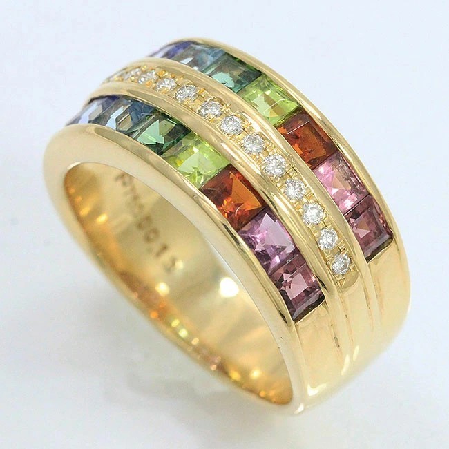 POLA(ポーラ) リング マルチストーン 計2.20ct/ダイヤモンド 計0.13ct 16号 18金イエローゴールド(K18YG) 【中古】ブランド ジュエリー 【新品仕上げ/クリーニング済み】 netshop|とーたる 店