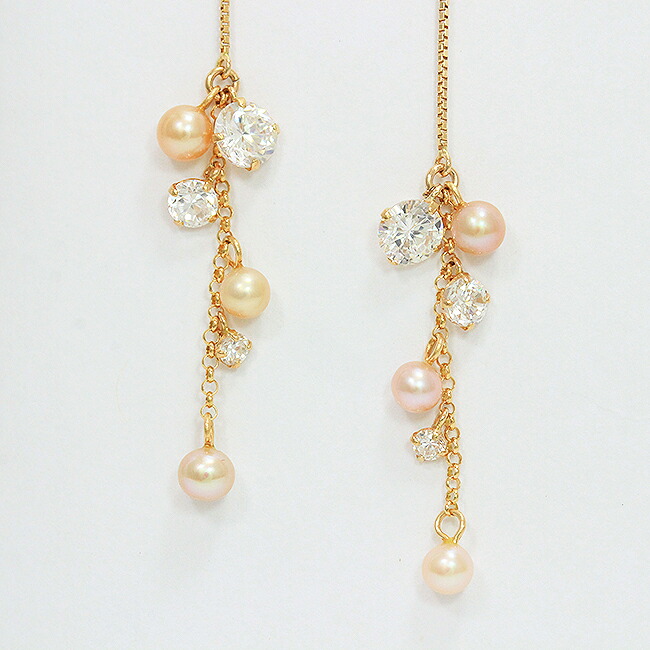 真珠 アメリカン パール キュービック ピアス 18金ピンクゴールド(K18PG) 【中古】 ジュエリー 【新品仕上げ/クリーニング済み】 netshop