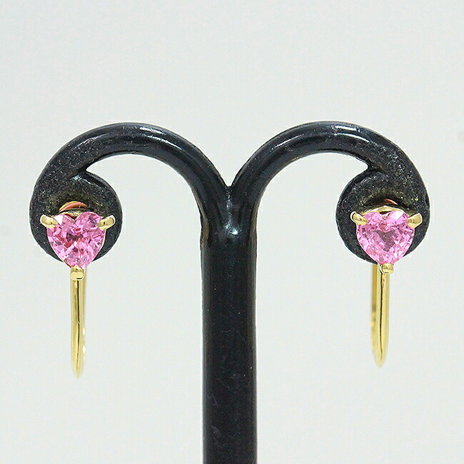 ハート ピンクサファイア 0.21ct/0.22ct イヤリング 18金イエローゴールド(K18YG) 【中古】 ジュエリー 【新品仕上げ/クリーニング済み】 netshop｜とーたる 店 35,776円