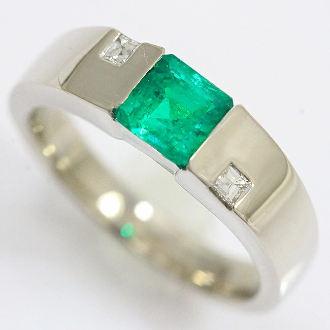 エメラルド 0.75ct/ダイヤモンド 計0.10ct リング 11号 プラチナ(Pt900) 【中古】ジュエリー 【新品仕上げ/クリーニング済み】 netshop|とーたる 店