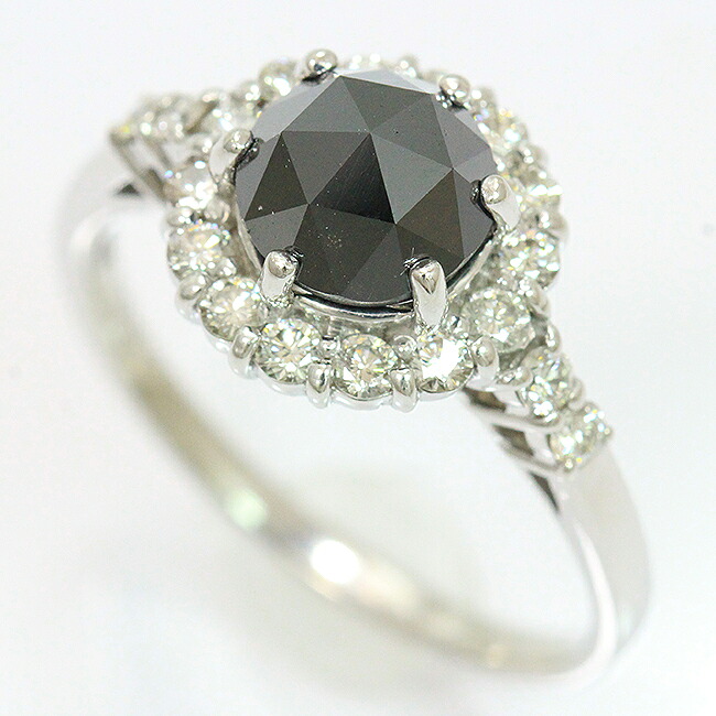 ブラックダイヤモンド 1.98ct/ダイヤモンド 計0.60ct リング 16号 18金ホワイトゴールド(K18WG) 【中古】ジュエリー 【新品仕上げ/クリーニング済み】 netshop