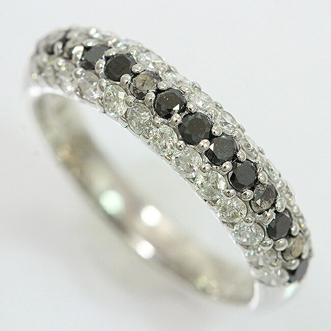 ブラックダイヤモンド/ダイヤモンド 計1.0ct リング 12号 18金ホワイトゴールド(K18WG) 【中古】ジュエリー 【新品仕上げ/クリーニング済み】 netshop