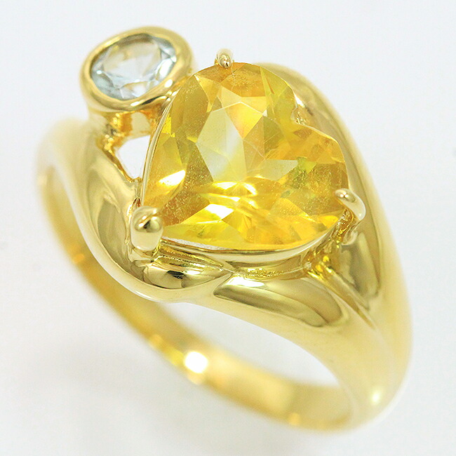 ハート シトリン/アクアマリン リング 12号 18金イエローゴールド(K18YG) 【中古】ジュエリー 【新品仕上げ/クリーニング済み】 netshop