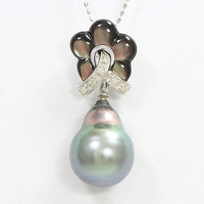 ネックレス 真珠 パール/シェル/ダイヤモンド 計0.03ct 18金ホワイトゴールド(K18WG) 【中古】 ジュエリー 【新品仕上げ/クリーニング済み】netshop|とーたる 店