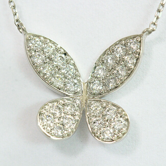バタフライ 蝶々 ダイヤモンド計0.30ct ネックレス プラチナ(Pt850/Pt900) 【中古】 ジュエリー 【新品仕上げ/クリーニング済み】 netshop