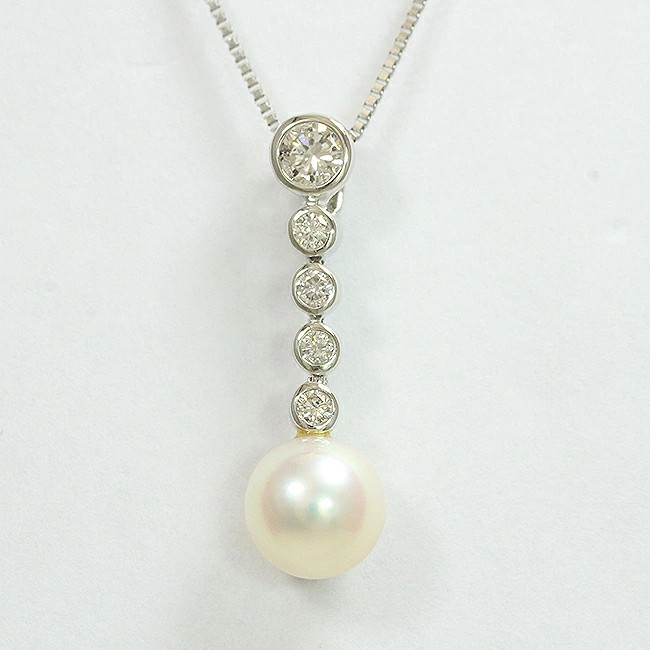 ネックレス 真珠 パール 約7.1mm/ダイヤモンド 計0.25ct プラチナ(Pt850/Pt900) 【中古】 ジュエリー 【新品仕上げ/クリーニング済み】netshop