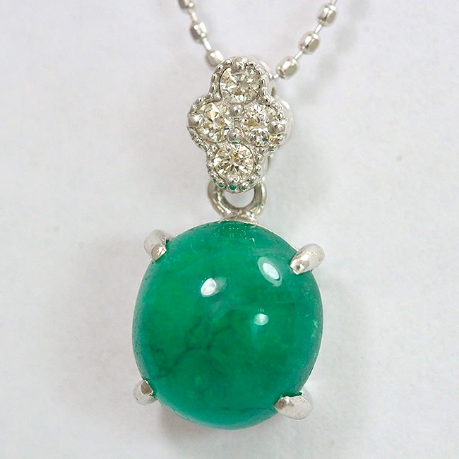 ネックレス エメラルド 2.52ct/ダイヤモンド 計0.08ct 18金ホワイトゴールド(K18WG) 【中古】 ジュエリー 【新品仕上げ/クリーニング済み】netshop