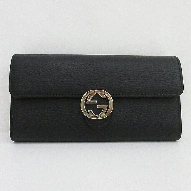 GUCCI(グッチ) インターロッキングG フラップ長財布 615524 黒 ブラック レザー 【ブランド財布】 【中古】 netshop