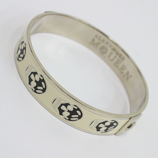 Alexander McQueen(アレキサンダーマックイーン) スカル バングル ブレスレット 白 ホワイト×黒 ブラック 【中古】 アクセサリー netshop