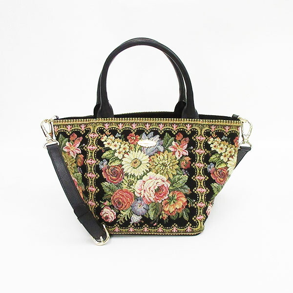 Think Bee！(シンクビー) 花 フラワー 2WAYバッグ ハンド ロングショルダー 斜め掛け 黒 ブラック シェニール織り/ 【ブランドバッグ】【中古】nb netshop