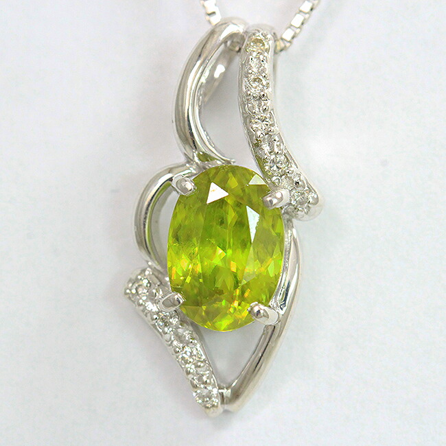 スフェーン 1.71ct/ダイヤモンド 計0.06ct ネックレス 18金ホワイトゴールド(K18WG) 【中古】 ジュエリー 【新品仕上げ/クリーニング済み】 netshop｜とーたる 店