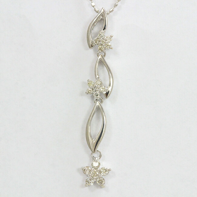 フラワー ダイヤモンド 計0.23ct ネックレス 18金ホワイトゴールド(K18WG) 【中古】 ジュエリー 【新品仕上げ/クリーニング済み】 netshop