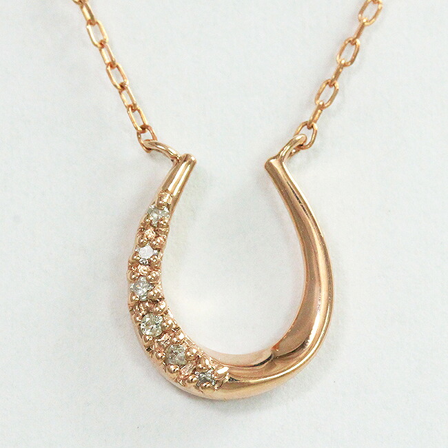 馬蹄 ダイヤモンド 計0.03ct ネックレス 10金ピンクゴールド(K10PG) 【中古】 ジュエリー 【新品仕上げ/クリーニング済み】 netshop｜とーたる 店