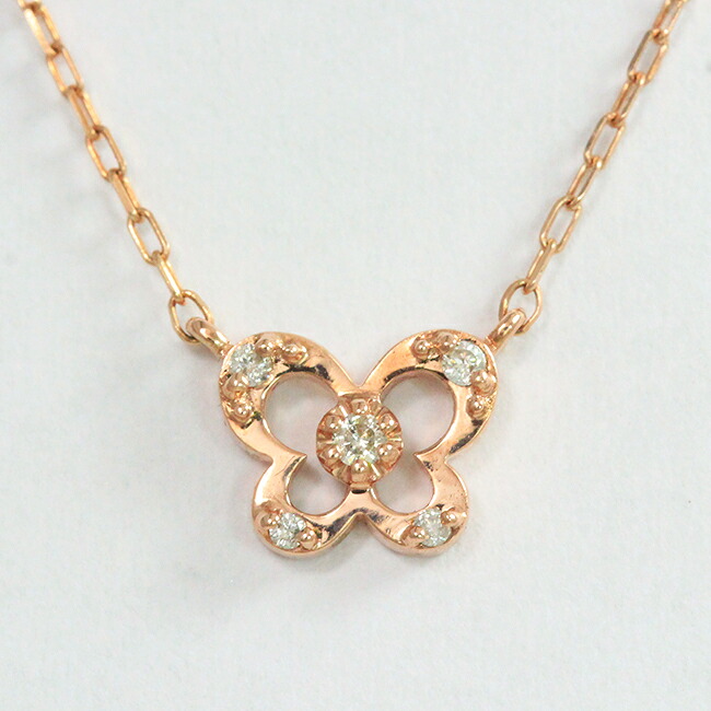 4℃(ヨンドシー) ネックレス 蝶 ダイヤモンド 10金ピンクゴールド(K10PG) 【中古】ブランド ジュエリー 【新品仕上げ/クリーニング済み】 netshop