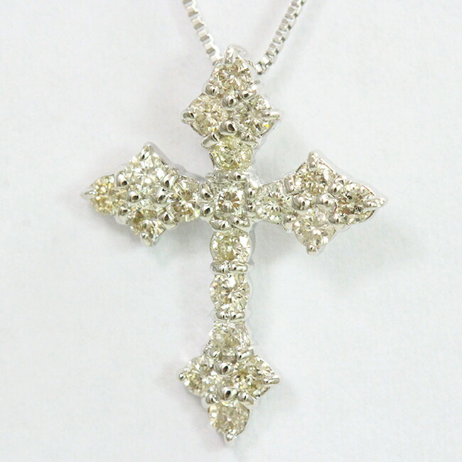 クロス ダイヤモンド ネックレス 18金ホワイトゴールド(K18WG) 【中古】 ジュエリー 【新品仕上げ/クリーニング済み】 netshop【202642】
