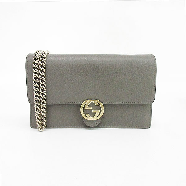 GUCCI(グッチ) インターロッキング チェーンウォレット 510314 グレー レザー【ブランドバッグ】 【中古】 netshop