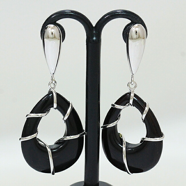 ピアス オニキス 14金ホワイトゴールド(K14WG) 【中古】 ジュエリー 【新品仕上げ/クリーニング済み】netshop