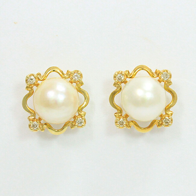 真珠 ピアス パール 直径約6.7mm ダイヤモンド 10金ホワイトゴールド(K10WG) 【中古】 ジュエリー 【新品仕上げ/クリーニング済み】netshop