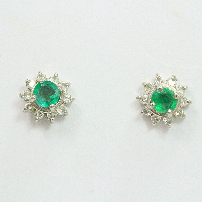 エメラルド/ダイヤモンド 計0.05ct×2 ピアス プラチナ(Pt900) 【中古】 ジュエリー 【新品仕上げ/クリーニング済み】 netshop