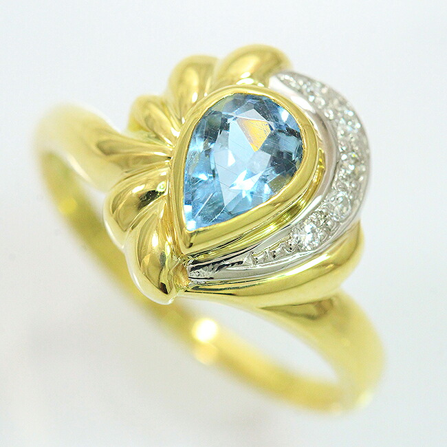 アクアマリン 0.64ct/ダイヤモンド 計0.04ct リング 11.5号 18金イエローゴールド(K18YG)/プラチナ(Pt850) 【中古】ジュエリー 【新品仕上げ/クリーニング済み】 netshop【2026414】