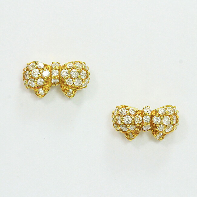 Ponte Vecchio(ポンテヴェキオ) ピアス リボン ダイヤモンド 計0.18ct×2 18金イエローゴールド(K18YG) 【中古】ブランド ジュエリー 【新品仕上げ/クリーニング済み】 netshop|とーたる 店