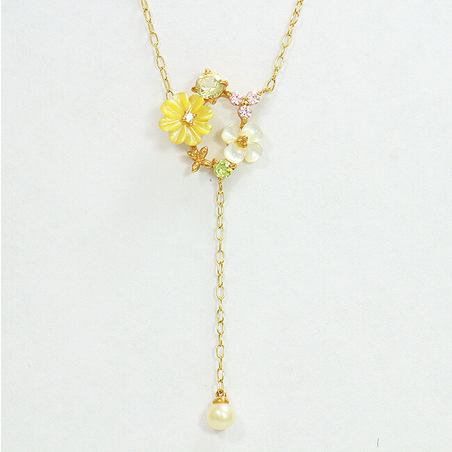 Samantha Tiara (サマンサティアラ) ネックレス フラワー マルチストーン 10金イエローゴールド(K10YG) 【中古】ブランド ジュエリー 【新品仕上げ/クリーニング済み】 netshop｜とーたる 店