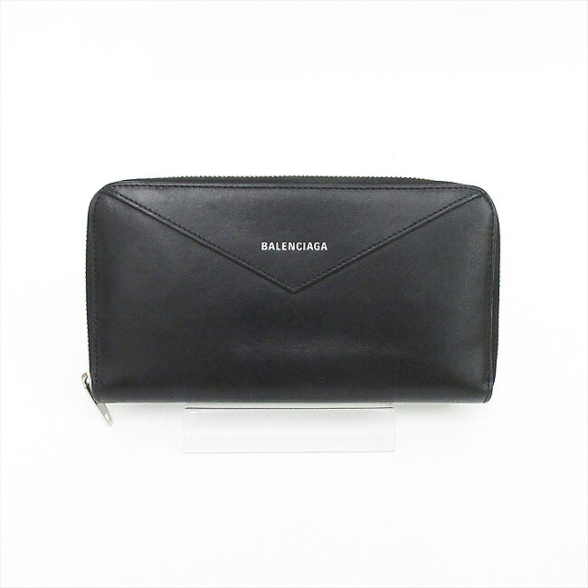 BALENCIAGA（バレンシアガ) ペーパー ラウンドファスナー長財布 504547 黒 ブラック 【ブランド財布】 【中古】 netshop｜とーたる 店