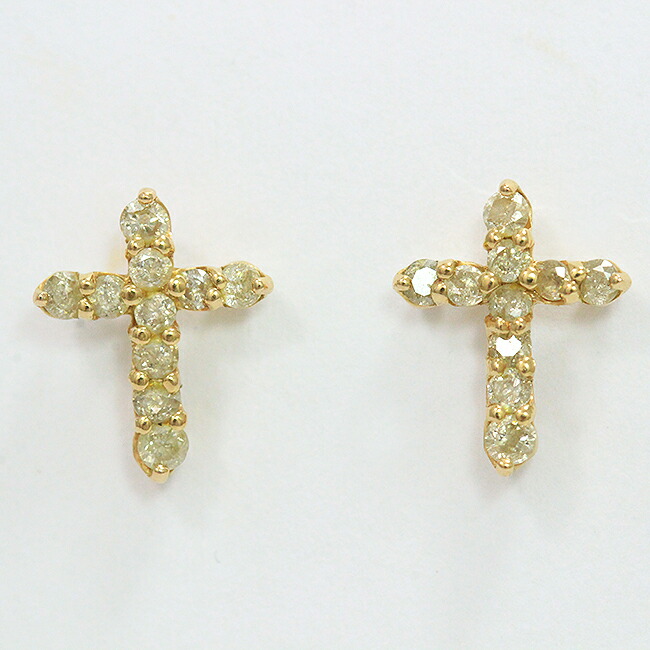 クロス ダイヤモンド 計0.15ct×2 ピアス 18金イエローゴールド(K18YG) 【中古】 ジュエリー 【新品仕上げ/クリーニング済み】 netshop|とーたる 店