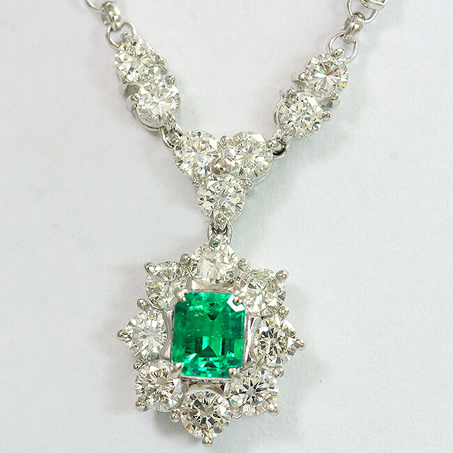 エメラルド 0.47ct/ダイヤモンド 計1.33ct ネックレス プラチナ(Pt850/Pt900) 【中古】 ジュエリー 【新品仕上げ/クリーニング済み】 netshop|とーたる 店