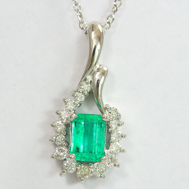エメラルド 0.59ct/ダイヤモンド 計0.25ct ネックレス プラチナ(Pt850/Pt900) 【中古】 ジュエリー 【新品仕上げ/クリーニング済み】 netshop｜とーたる 店